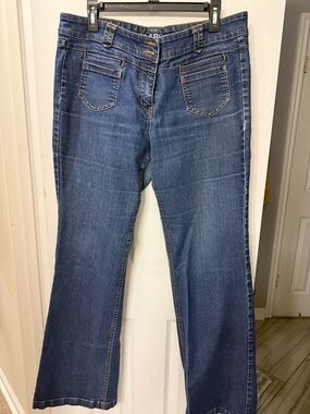 New York and Company Low Rise Mid Wash Flared Jeans - Blue Wide Leg Denim